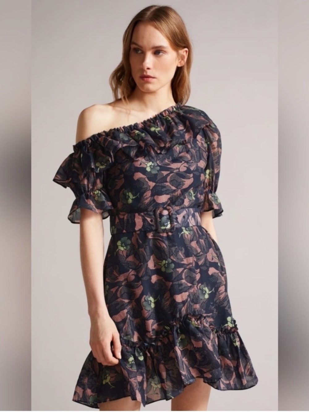 Ted Baker 2 Hazpin asymmetrical dress. Sz 5. Missing belt